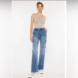 Kancan USA High-Rise Cargo Wide Flare Jeans – Size 25